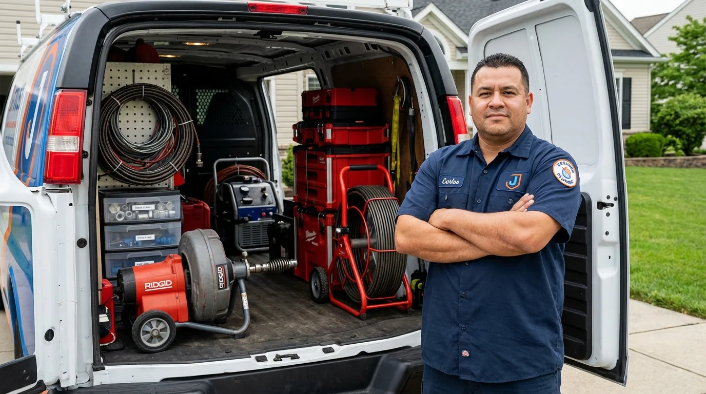 Professional drain cleaning equipment and Johns Plumbing LLC plumber in Highland Park