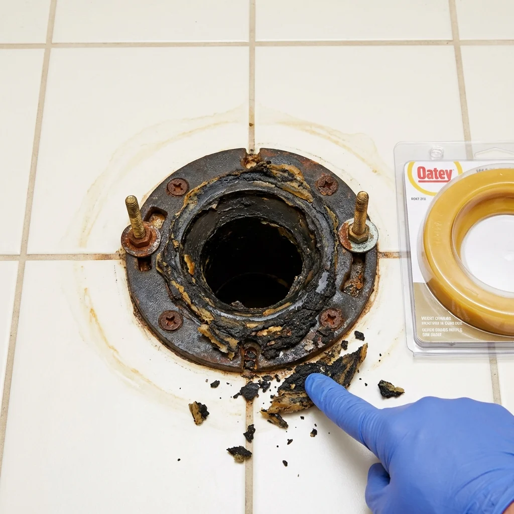 Failed wax ring showing water seepage at the base of a toilet in a Highland Park, NJ home