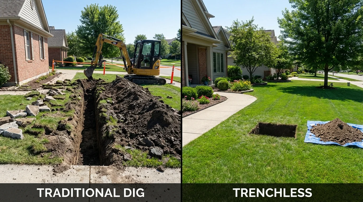 Trenchless sewer repair with minimal yard damage versus traditional excavation in Highland Park, NJ